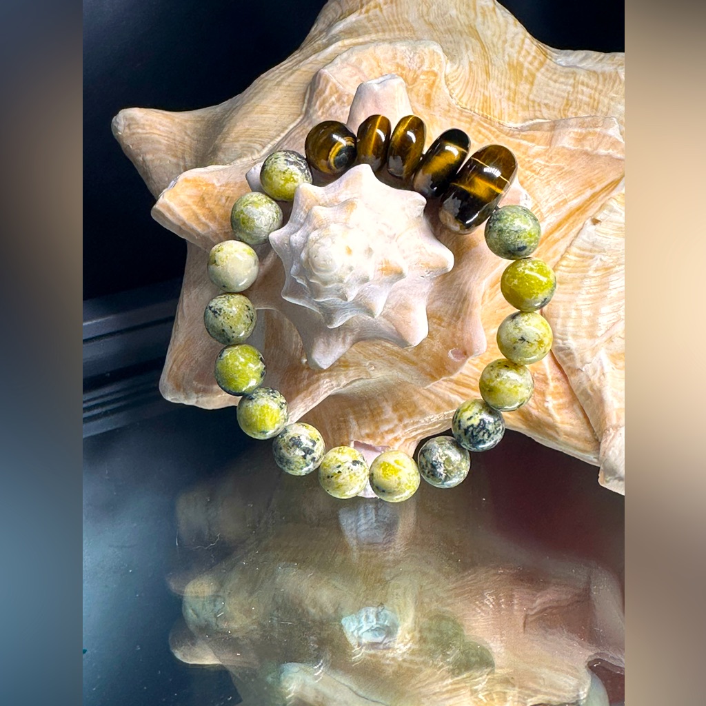 Yellow Grass Turquoise + Tigers Natural Bracelet Size 7”